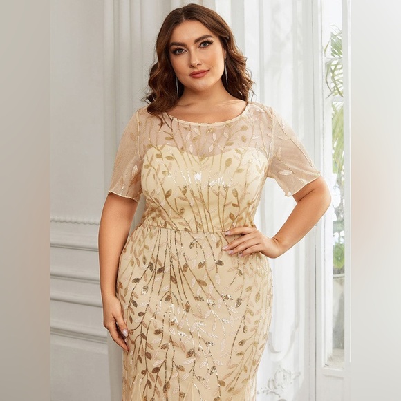 Ever Pretty Ivy Floral Sequin Maxi Fishtail Tulle Prom Dress with Short Sleeve - Picture 14 of 16